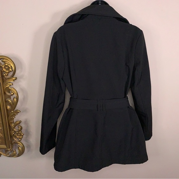 Small Avanti Black Belted Jacket Gold Zippers Faux Leather Trim Collar Lined - Picture 5 of 14